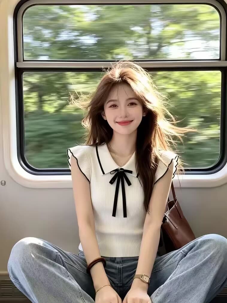 보존 섹션 추천 배색 나비 매듭 작은 날다 소매 짠 셔츠 여성 여름 새로운 품격 부드러운 작은 대중 맨위 상세 이미지 1