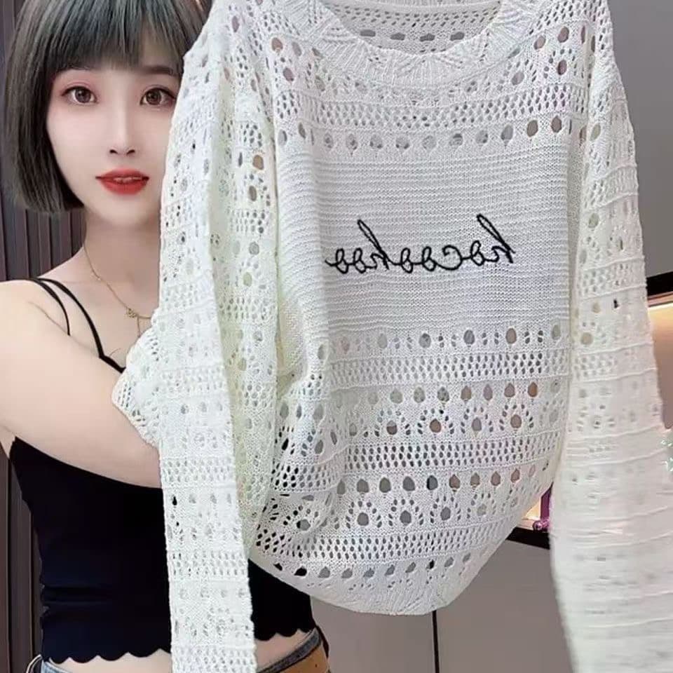 작은 대중 트렌드 고급 센스 홀로우 아웃 긴팔 니트 스웨터 여성 2026 봄 새로운 미니멀리즘 라운드 넥 맨위 이미지 5