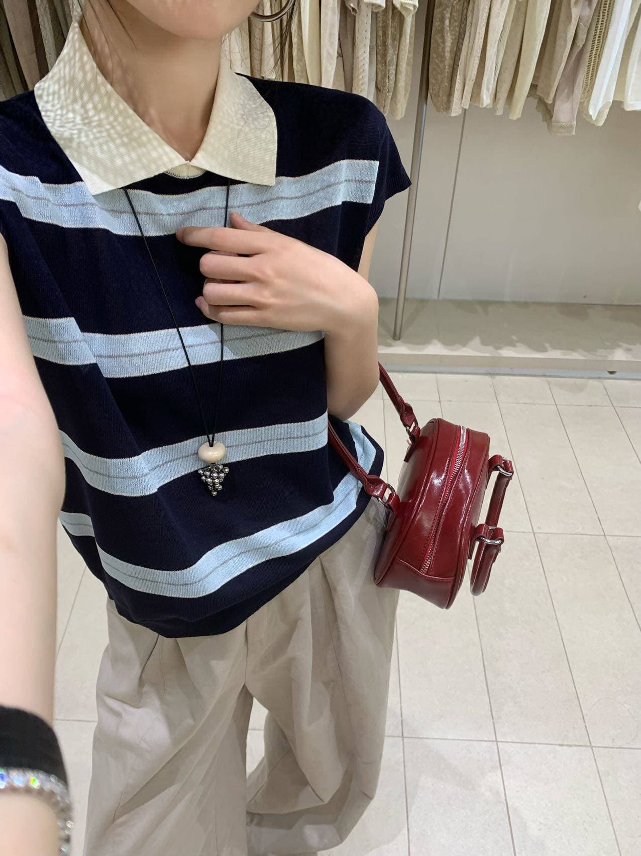 한 부서 배색 POLO 칼라 스트라이프 작은 날다 소매 짠 셔츠 여성 여름 학원 스타일 품격 다용도 얇은 스타일 맨위 트렌디 상세 이미지 5