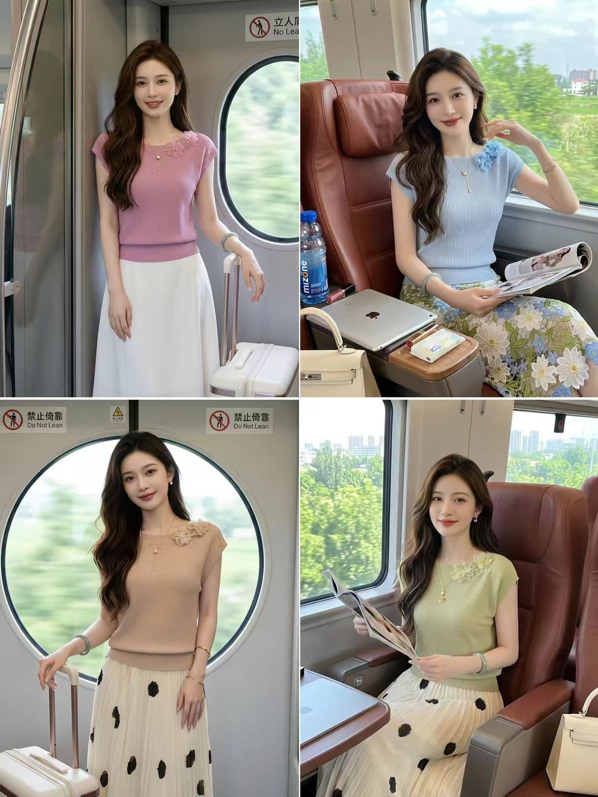 꽃 패치워크 반팔 니트 스웨터 티셔츠 여성 2026 여름 새로운 품격 중년 여성 얼음 차가운 실크 상세 이미지 7