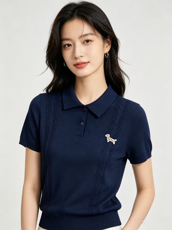 여성 의류 한 부서 POLO 칼라 반팔 니트 스웨터 2026 여름 캐주얼 품격 편안함 맨위 상세 이미지 1