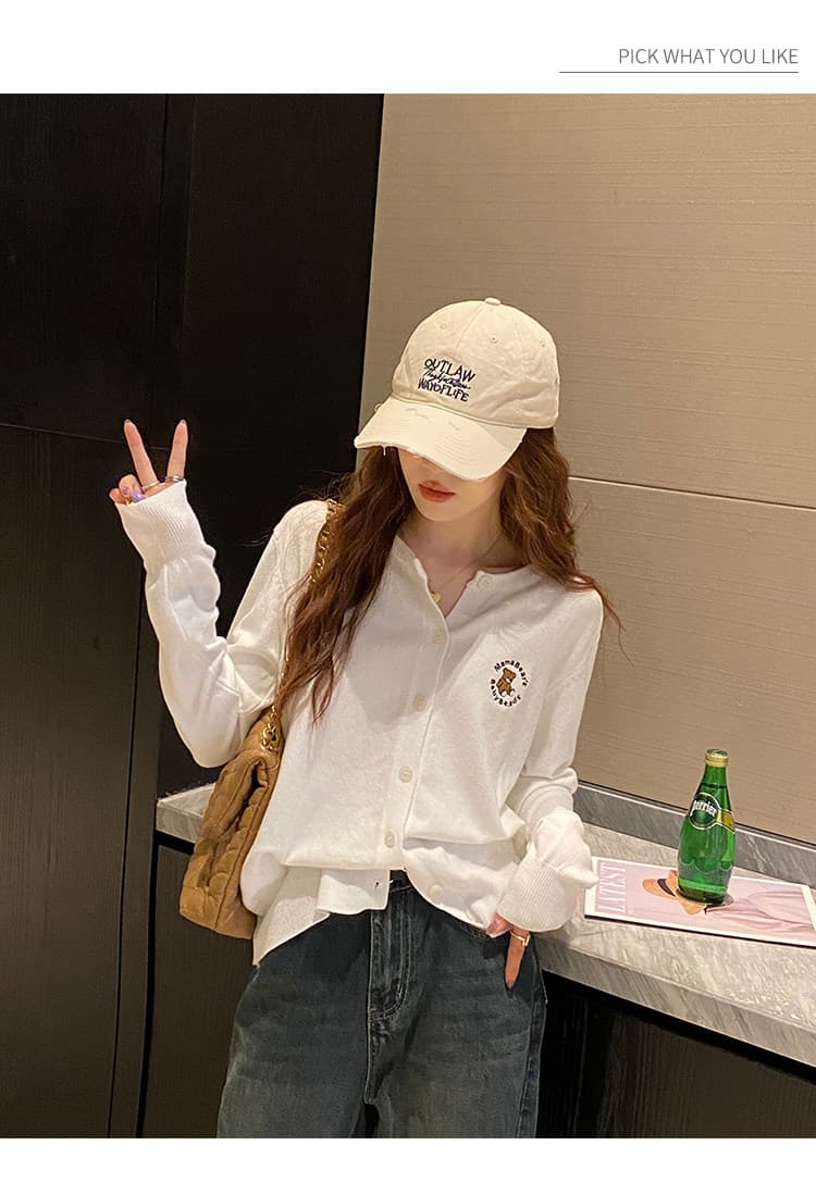 작은 곰 자수 한 부서 조기 가을 착용 가져 가라. 니트 오픈 가디건 스웨터 여성 코트 외부 가져 가라. 쇼트 스타일 루즈핏 외출용 맨위 상세 이미지 26