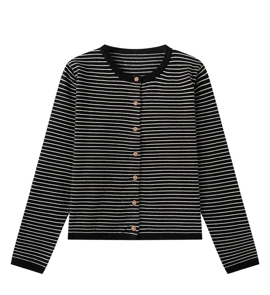정가 가을 겨울 새로운 한국 스타일 느긋한 바람 품격 라운드 넥 배색 스트라이프 다용도 긴팔 오픈 가디건 맨위 여성 상세 이미지 8