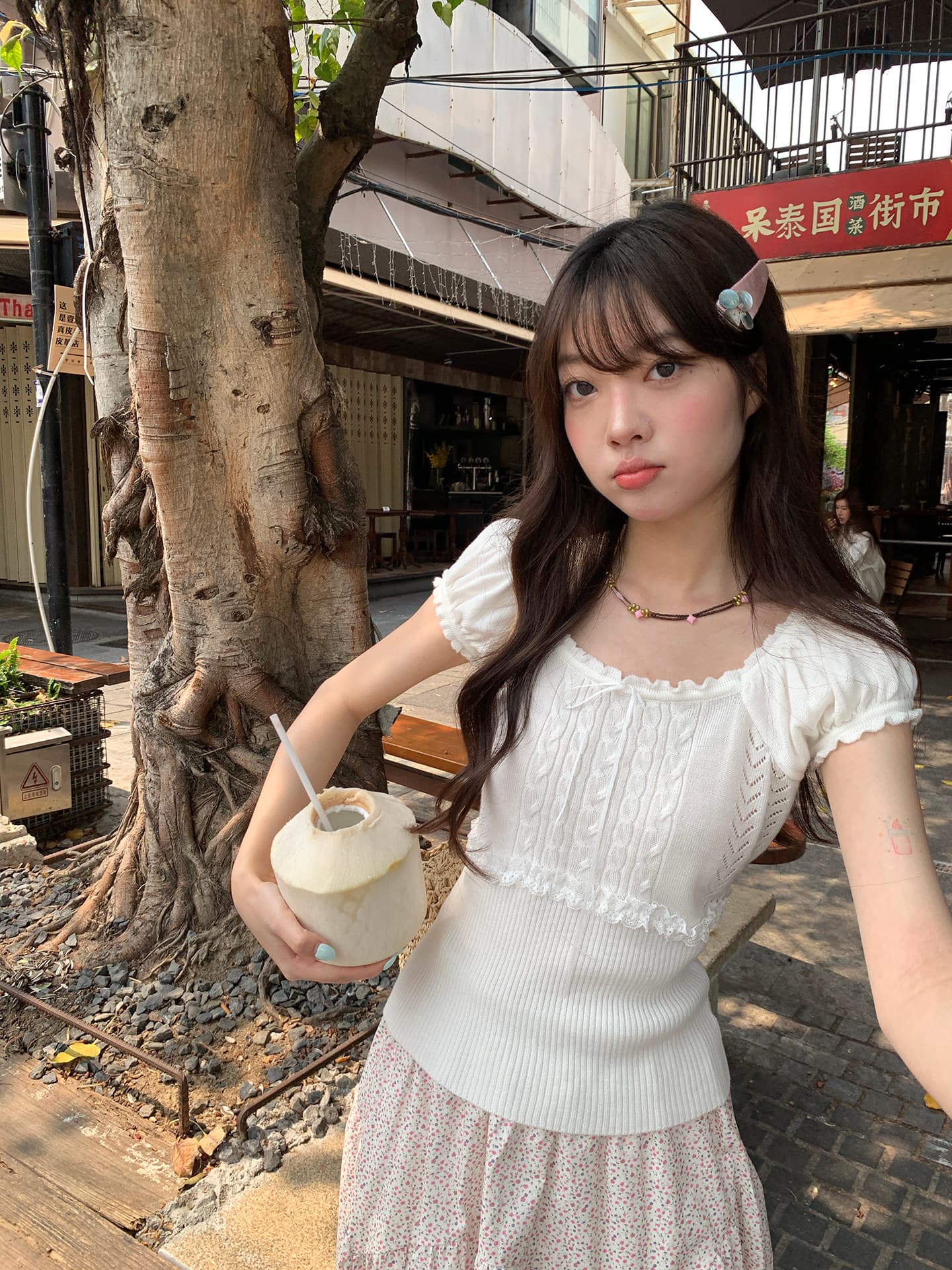 hollyii 한 부서 달콤함 레이스 패치워크 레이스 광장 칼라 다용도 니트 반팔 맨위 2026 봄 여름 새로운 상세 이미지 10