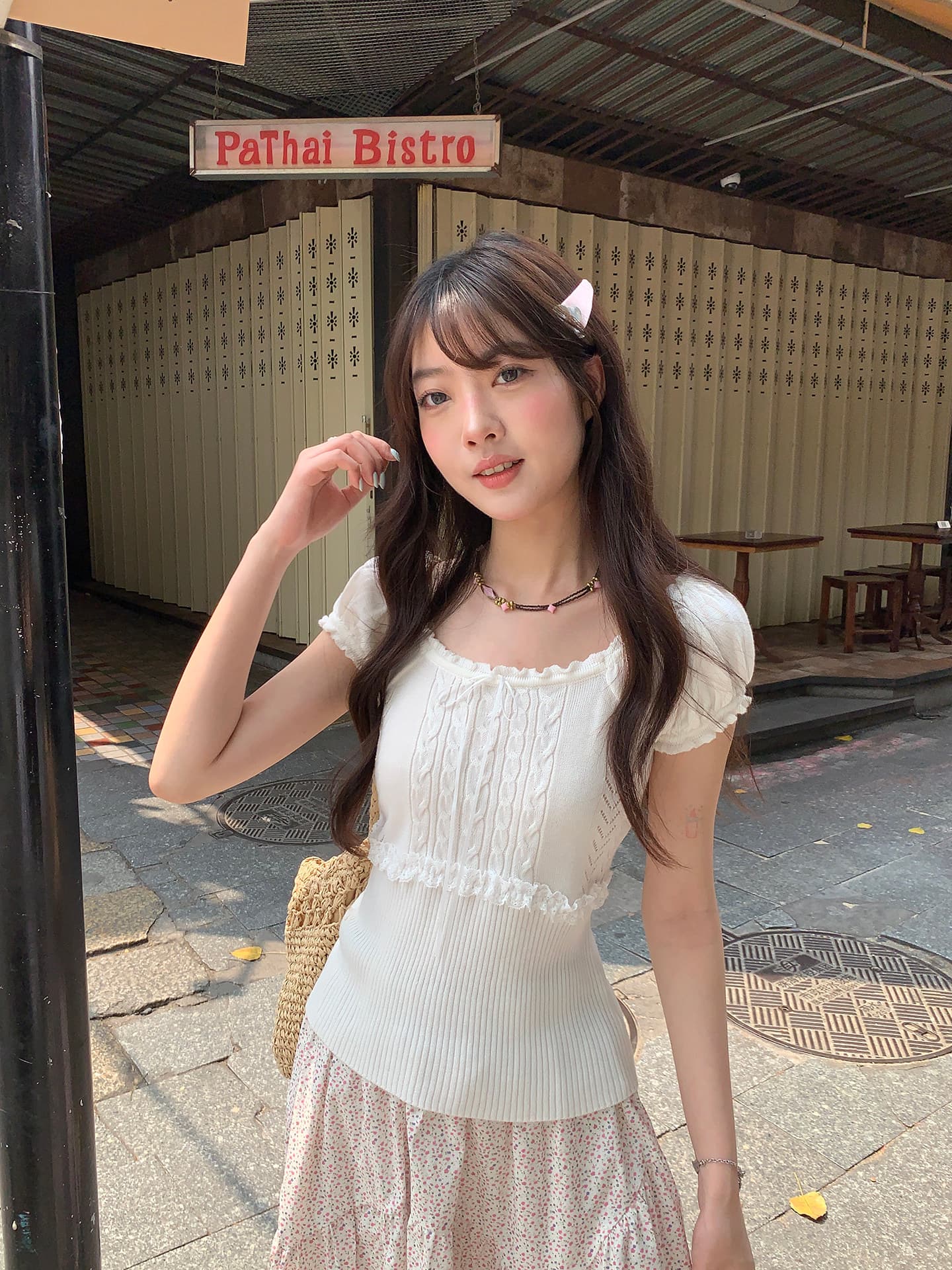 hollyii 한 부서 달콤함 레이스 패치워크 레이스 광장 칼라 다용도 니트 반팔 맨위 2026 봄 여름 새로운 상세 이미지 20