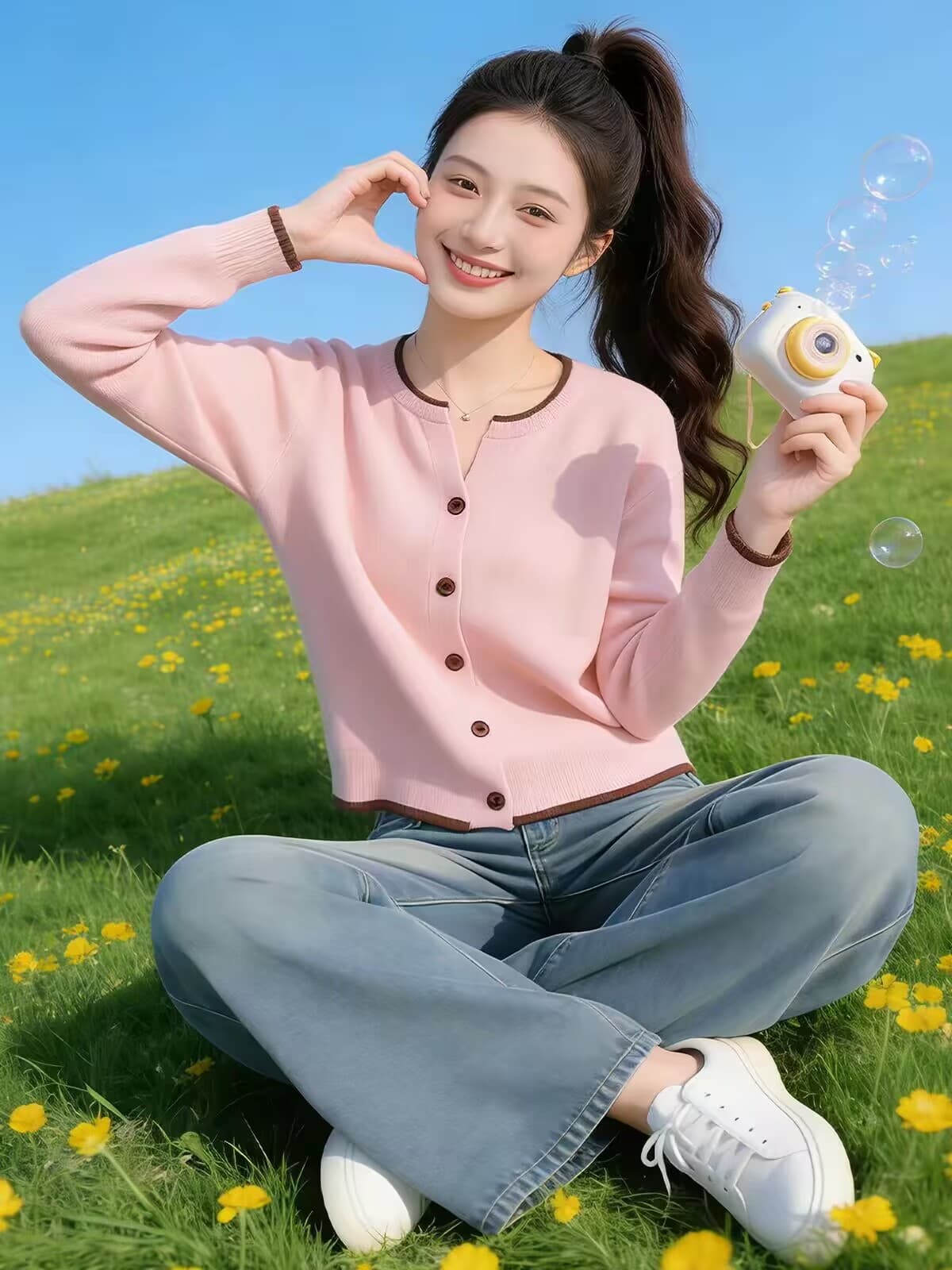 한 부서 빛 럭셔리 디자인 센스 블루 색상 니트 오픈 가디건 여성 봄 새로운 외국 가스 디자인 센스 얇은 스타일 긴팔 맨위 이미지 4