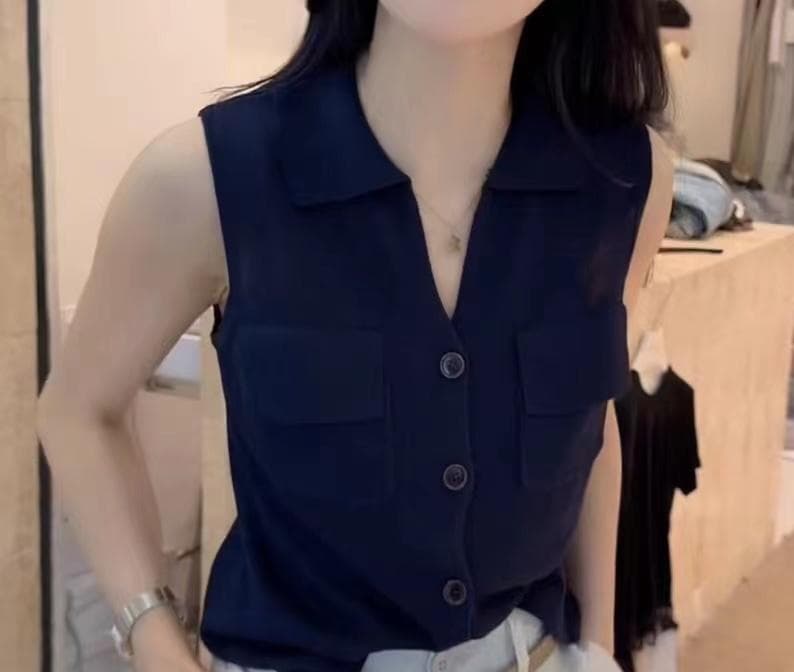 회색 색상 시스템 V넥 민소매 조끼 여성 여름 얇은 스타일 몸매 가꾸기 슬림해 보이는 POLO 셔츠 작은 대중 다용도 얼음 실크 니트 스웨터 상세 이미지 14