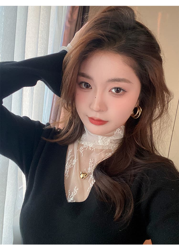 화이트 V넥 페이크 레이어드 레이스 기본 셔츠 여성 인사이드 가져 가라. 2026 가을 새로운 디자인 센스 스웨터 니트 맨위 상세 이미지 18