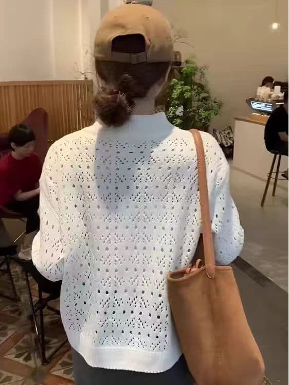 한 부서 레트로 홀로우 아웃 지퍼 스웨터 여성 코트 가을 2025 새로운 디자인 센스 쇼트 스타일 니트 오픈 가디건 맨위 상세 이미지 8