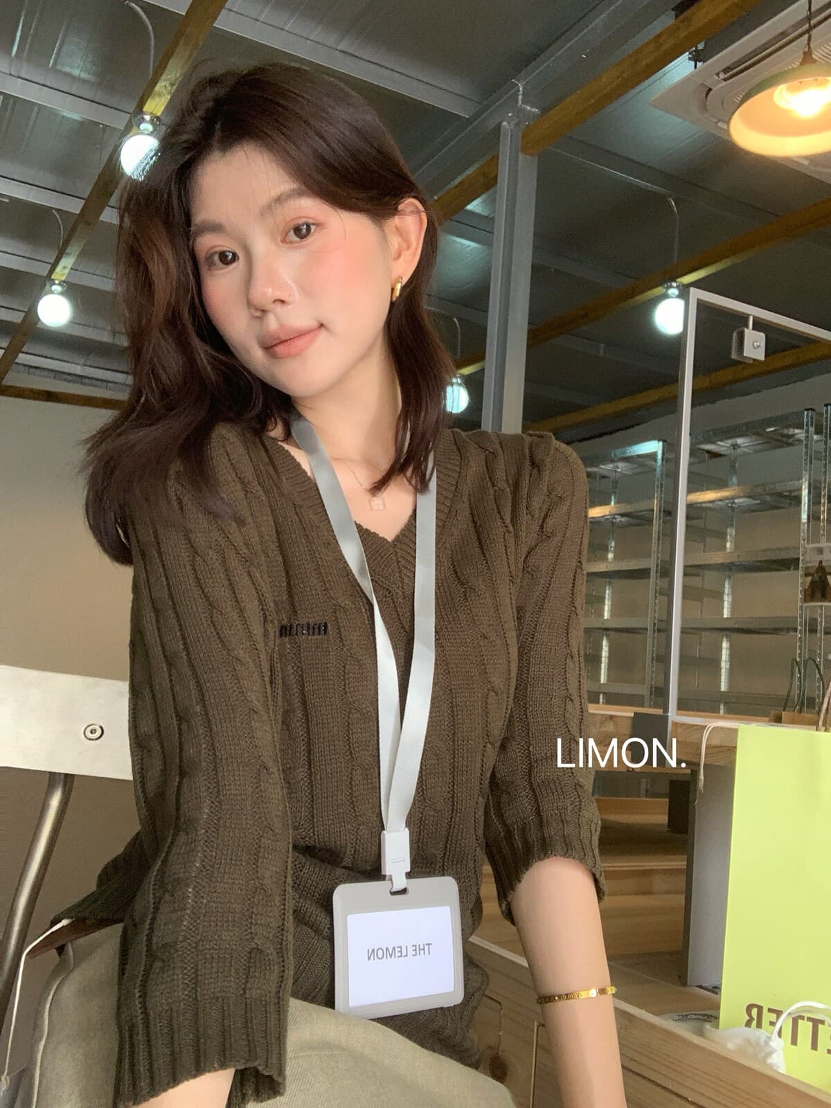 the limon 레몬 녹차 한 부서 품격 V넥 트위스트 꽃 자수 다용도 니트 스웨터 여성 중간 소매 맨위 가을 상세 이미지 15