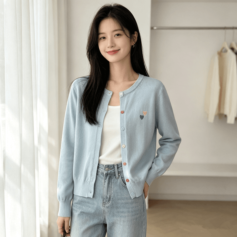 새로운 자수 색상 버클 니트 스웨터 오픈 가디건 여성 코트 한 부서 착용 가져 가라. 하트 도파민 니트 맨위 재킷 이미지 2
