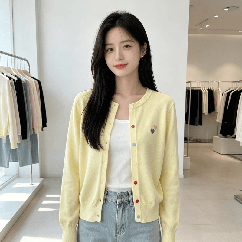 새로운 자수 색상 버클 니트 스웨터 오픈 가디건 여성 코트 한 부서 착용 가져 가라. 하트 도파민 니트 맨위 재킷 상세 이미지 8