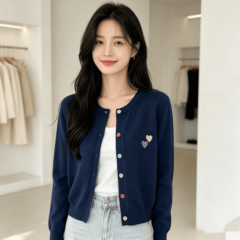 새로운 자수 색상 버클 니트 스웨터 오픈 가디건 여성 코트 한 부서 착용 가져 가라. 하트 도파민 니트 맨위 재킷 상세 이미지 9