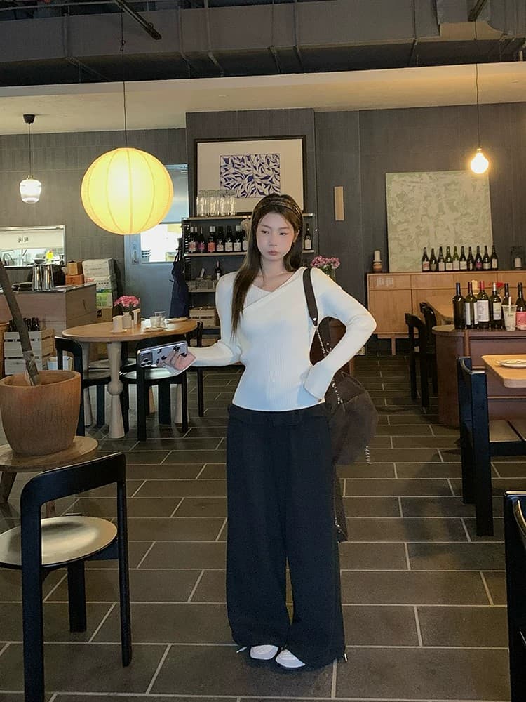 우 77 품격 핑크색 십자가 V넥 니트 스웨터 여성 겨울 몸매 가꾸기 슬림해 보이는 인사이드 가져 가라. 기본 셔츠 긴팔 맨위 새로운 상세 이미지 20