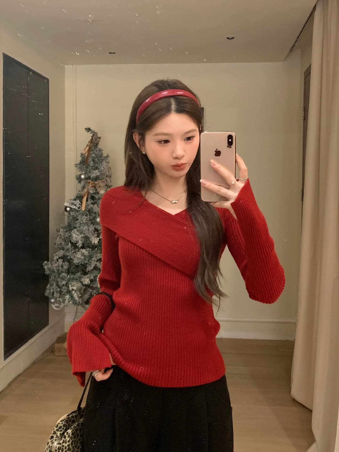 우 77 품격 핑크색 십자가 V넥 니트 스웨터 여성 겨울 몸매 가꾸기 슬림해 보이는 인사이드 가져 가라. 기본 셔츠 긴팔 맨위 새로운 상세 이미지 33