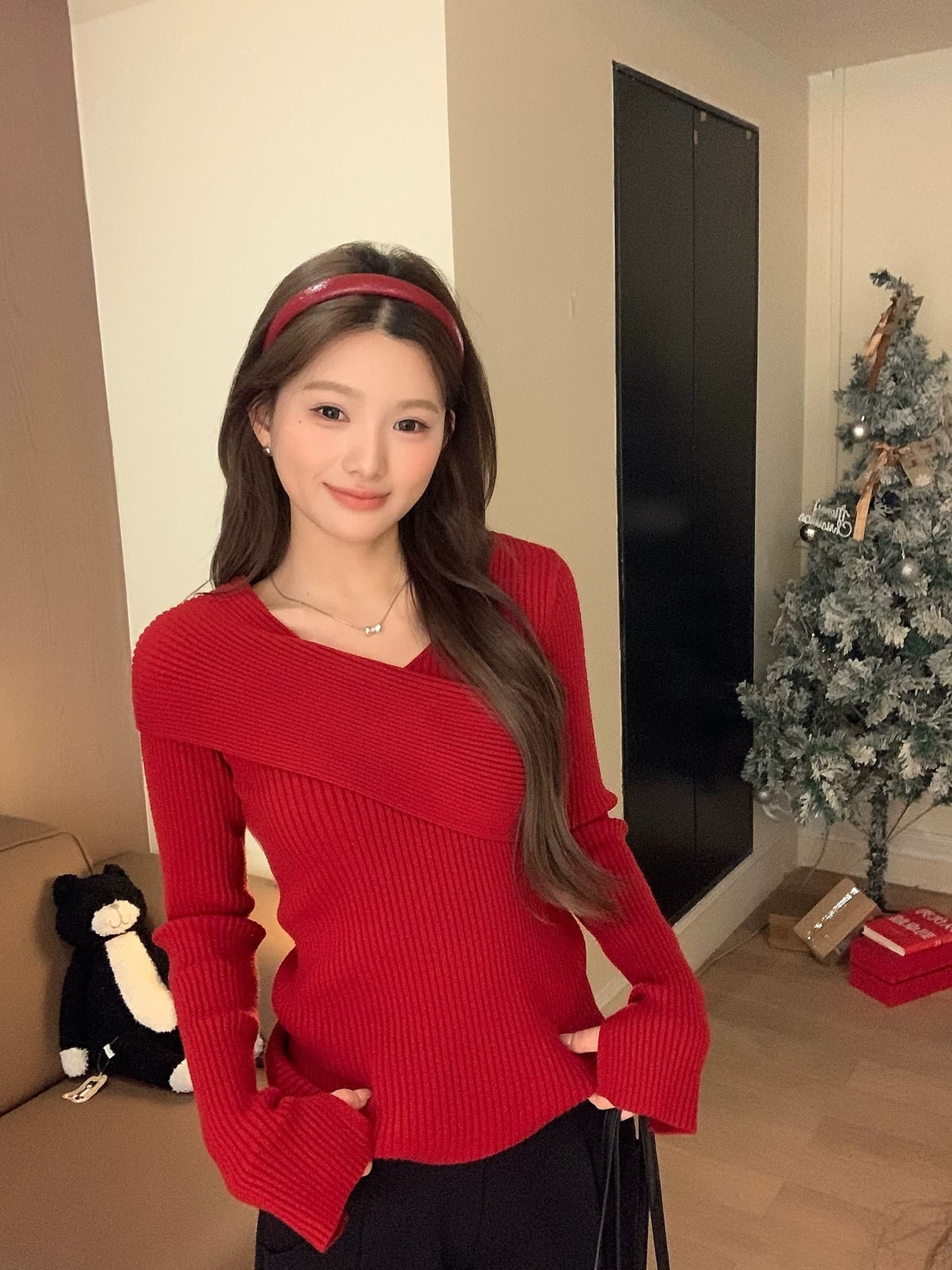 우 77 품격 핑크색 십자가 V넥 니트 스웨터 여성 겨울 몸매 가꾸기 슬림해 보이는 인사이드 가져 가라. 기본 셔츠 긴팔 맨위 새로운 상세 이미지 35