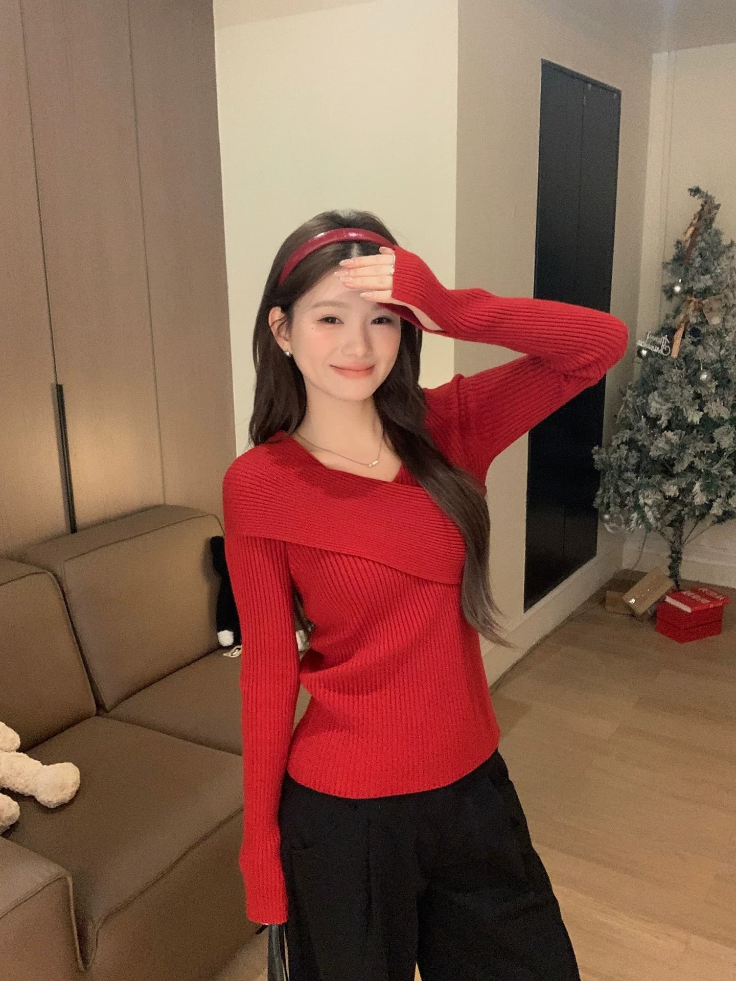 우 77 품격 핑크색 십자가 V넥 니트 스웨터 여성 겨울 몸매 가꾸기 슬림해 보이는 인사이드 가져 가라. 기본 셔츠 긴팔 맨위 새로운 상세 이미지 39