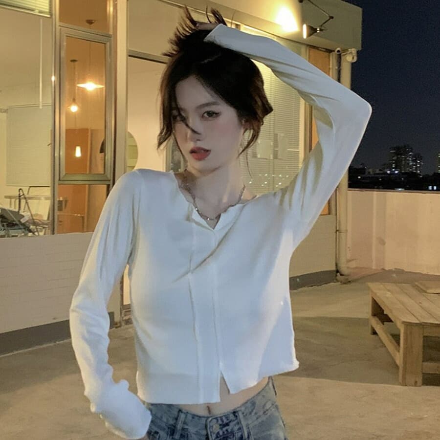 마술 웨스트 여왕 기초 섹션 V넥 인사이드 가져 가라. 니트 스웨터 여성 꽈배기 스웨터 몸매 가꾸기 긴팔 맨위 이미지 5