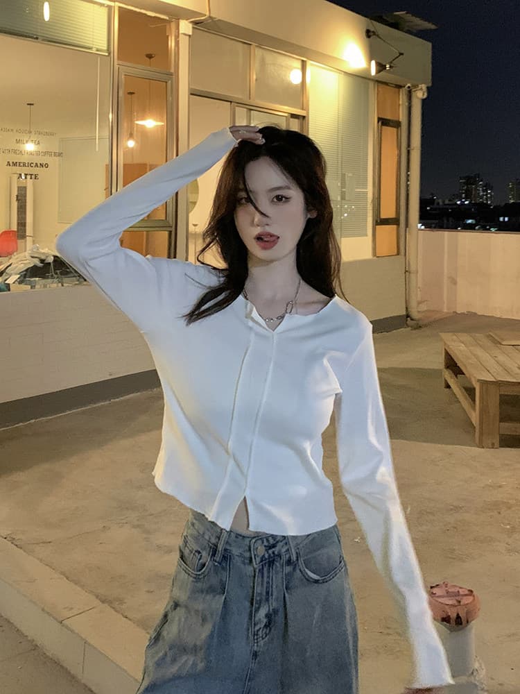 마술 웨스트 여왕 기초 섹션 V넥 인사이드 가져 가라. 니트 스웨터 여성 꽈배기 스웨터 몸매 가꾸기 긴팔 맨위 상세 이미지 3