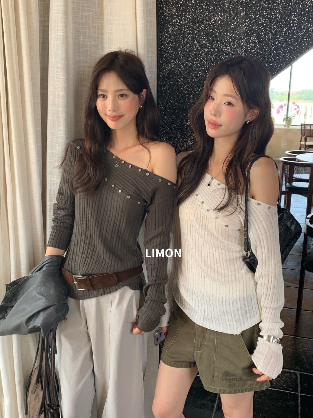 the limon 레몬 녹차 2026 가을 비스듬한 칼라 단추 니트 스웨터 여성 긴 소매 오프숄더 디자인 맨위 상세 이미지 47