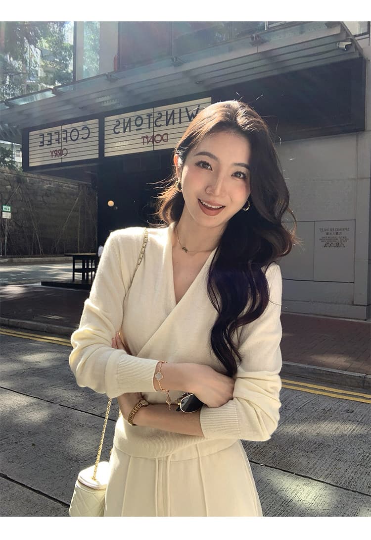 mulvan 느슨함 오래된 돈 조정 디자인 센스 십자가 니트 스웨터 여성 풀오버 V넥 스웨터 품격 맨위 상세 이미지 34