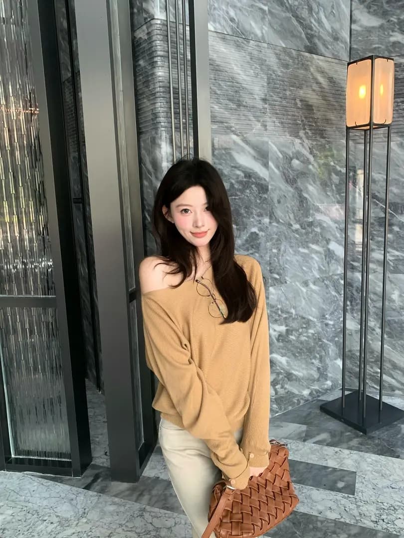 부드러운 느긋한 바람 비스듬한 어깨 오프숄더 니트 스웨터 여성 2026 가을 새로운 품격 슬림해 보이는 스웨터 오프숄더 맨위 상세 이미지 28