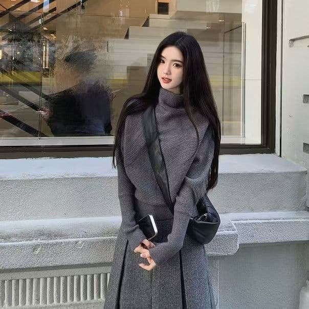 famouswang 가을 새로운 디자인 센스 작은 대중 배트윙 소매 긴팔 망토 스웨터 여성 코트 상세 이미지 5