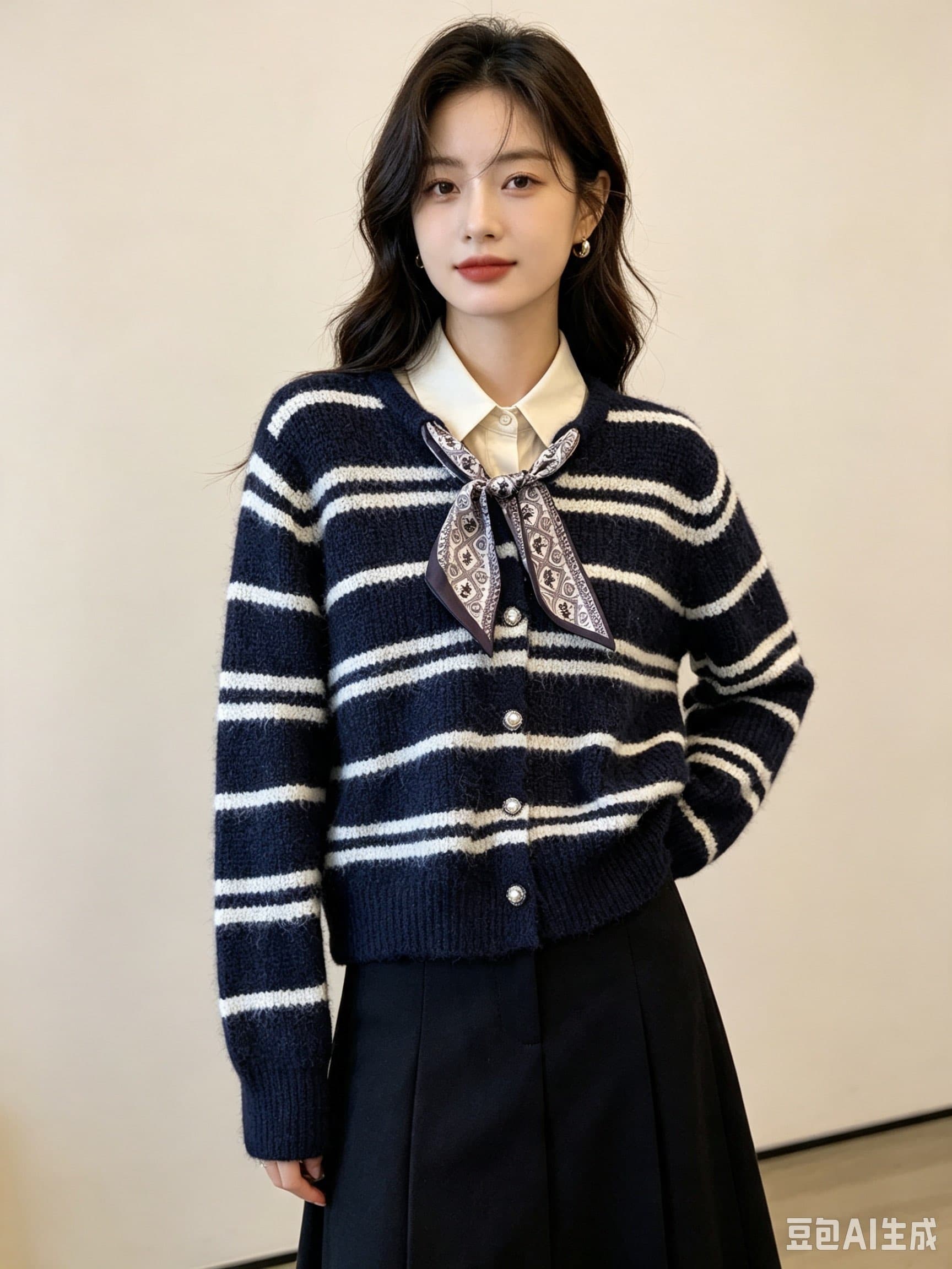 2026 년 가을 겨울 새로운 폭발 V넥 스트라이프 니트 오픈 가디건 스웨터 여자 루즈핏 슬림해 보이는 표지 고기 긴팔 맨위 이미지 2