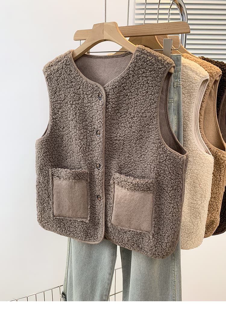 실사 가을 겨울 새로운 양털 루즈핏 센 부서 얇고 가벼운 보온 민소매 빅 사이즈 조끼 품격 어깨 재킷 상세 이미지 28