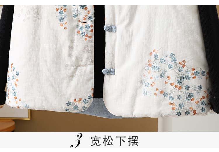 실사 중국풍 오래된 천 젠 양면 스택 착용 면 조끼 두꺼운 보온 문예 레트로 목화 진딧물 단추 조끼 상세 이미지 6