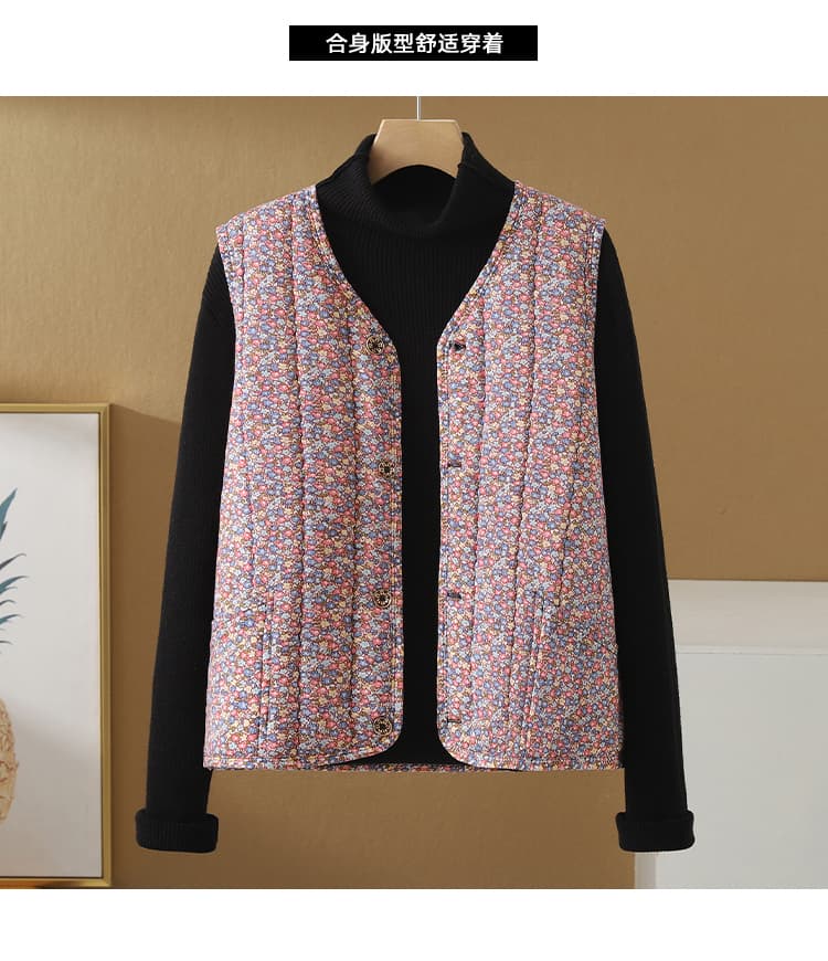 실사 중국풍 오래된 천 작은 꽃무늬 내피 털이 있는 보온 조끼 스택 착용 외부 가져 가라. 문예 레트로 다용도 조끼 상세 이미지 2