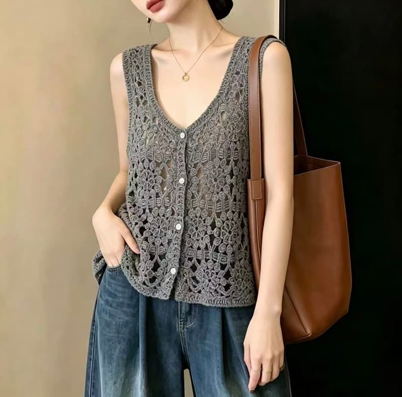 실사 한 부서 자수 홀로우 아웃 조끼 여자 다용도 V넥 오픈 가디건 보헤미안 바람 스택 착용 루즈핏 외부 가져 가라. 블라우스 상세 이미지 3