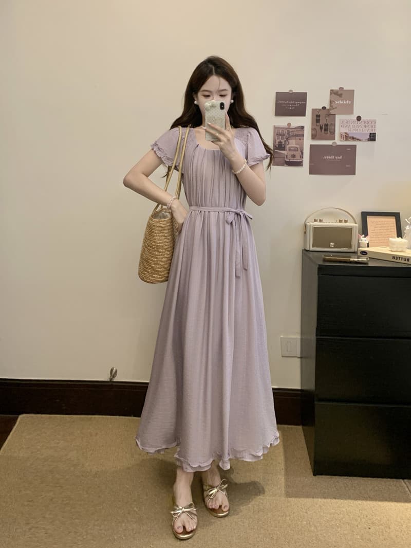 실사 빅 사이즈 여성 의류 지방 mm 봄 여름 프랑스식 아름다운 차 휴식 드레스 수 있습니다. 둘 착용 벨트 포함 슬림해 보이는 롱 스커트 상세 이미지 7
