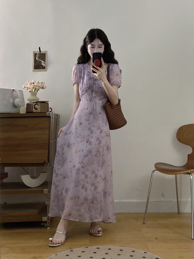 실사 빅 사이즈 여성 의류 봄 여름 새로운 보라색 쌰 요정 꽃무늬 드레스 지방 mm 프랑스식 고급 센스 슬림해 보이는 롱 스커트 상세 이미지 6