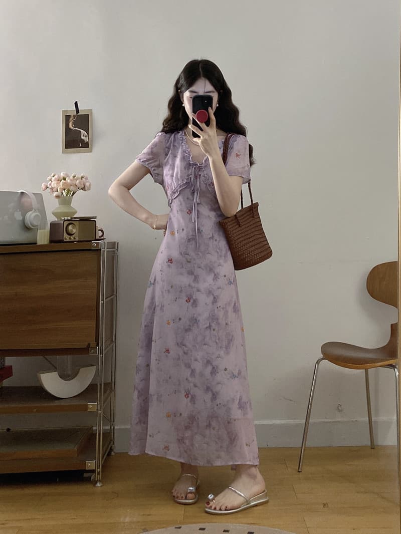 실사 빅 사이즈 여성 의류 봄 여름 새로운 보라색 쌰 요정 꽃무늬 드레스 지방 mm 프랑스식 고급 센스 슬림해 보이는 롱 스커트 상세 이미지 9