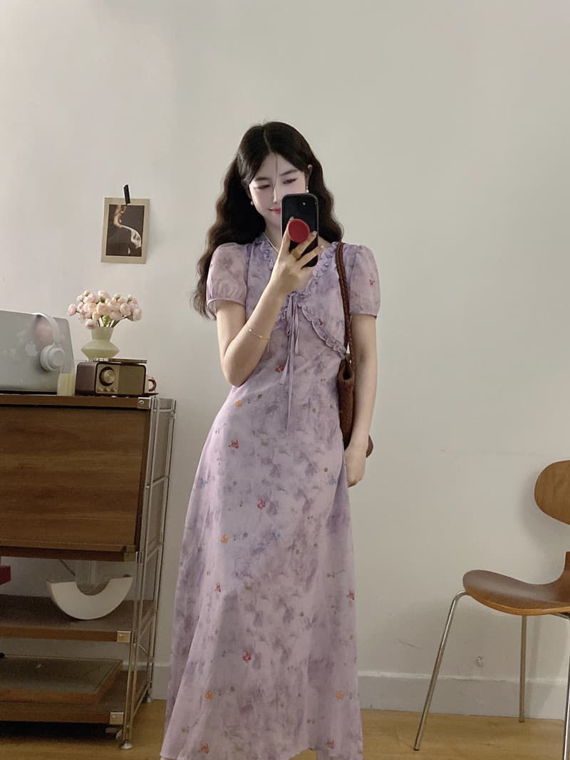 실사 빅 사이즈 여성 의류 봄 여름 새로운 보라색 쌰 요정 꽃무늬 드레스 지방 mm 프랑스식 고급 센스 슬림해 보이는 롱 스커트 상세 이미지 10