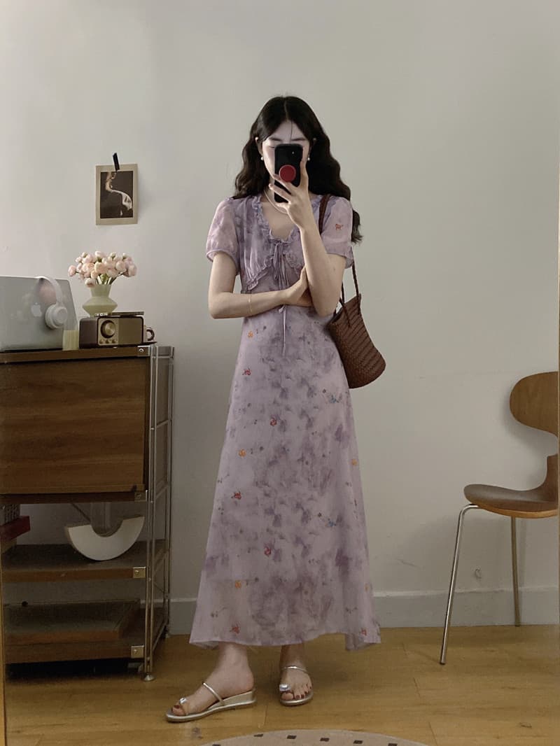 실사 빅 사이즈 여성 의류 봄 여름 새로운 보라색 쌰 요정 꽃무늬 드레스 지방 mm 프랑스식 고급 센스 슬림해 보이는 롱 스커트 상세 이미지 13