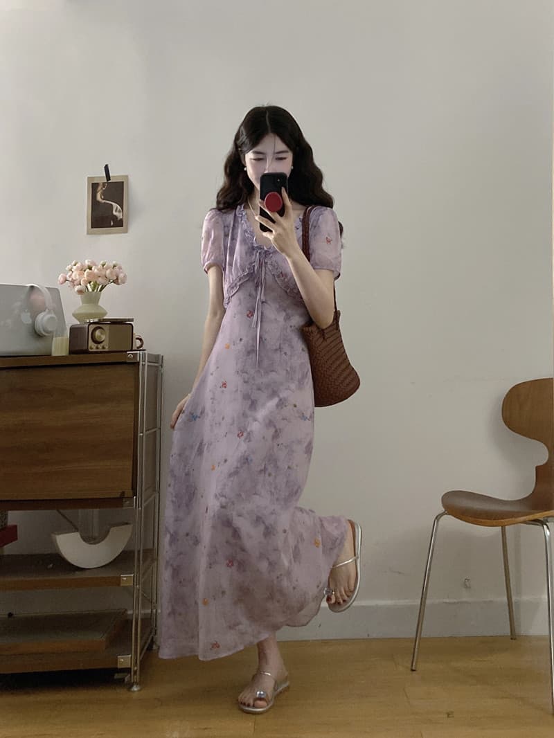 실사 빅 사이즈 여성 의류 봄 여름 새로운 보라색 쌰 요정 꽃무늬 드레스 지방 mm 프랑스식 고급 센스 슬림해 보이는 롱 스커트 상세 이미지 7