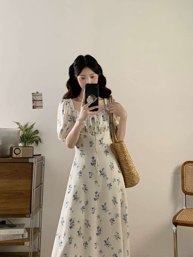 실사 빅 사이즈 여성 의류 여름 지방 mm 슈퍼 슬림해 보이는 프랑스식 레트로 꽃무늬 드레스 품격 여신 팬 꽃무늬 치마 상세 이미지 9
