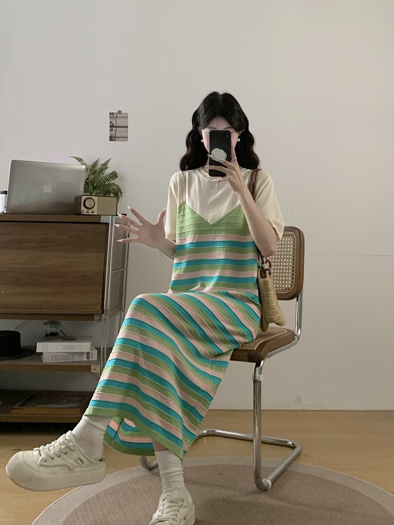 실사 빅 사이즈 여성 의류 봄 여름 새로운 지방 mm 프랑스식 품격 패치워크 페이크 레이어드 표지 배 슬림해 보이는 반팔 드레스 상세 이미지 11