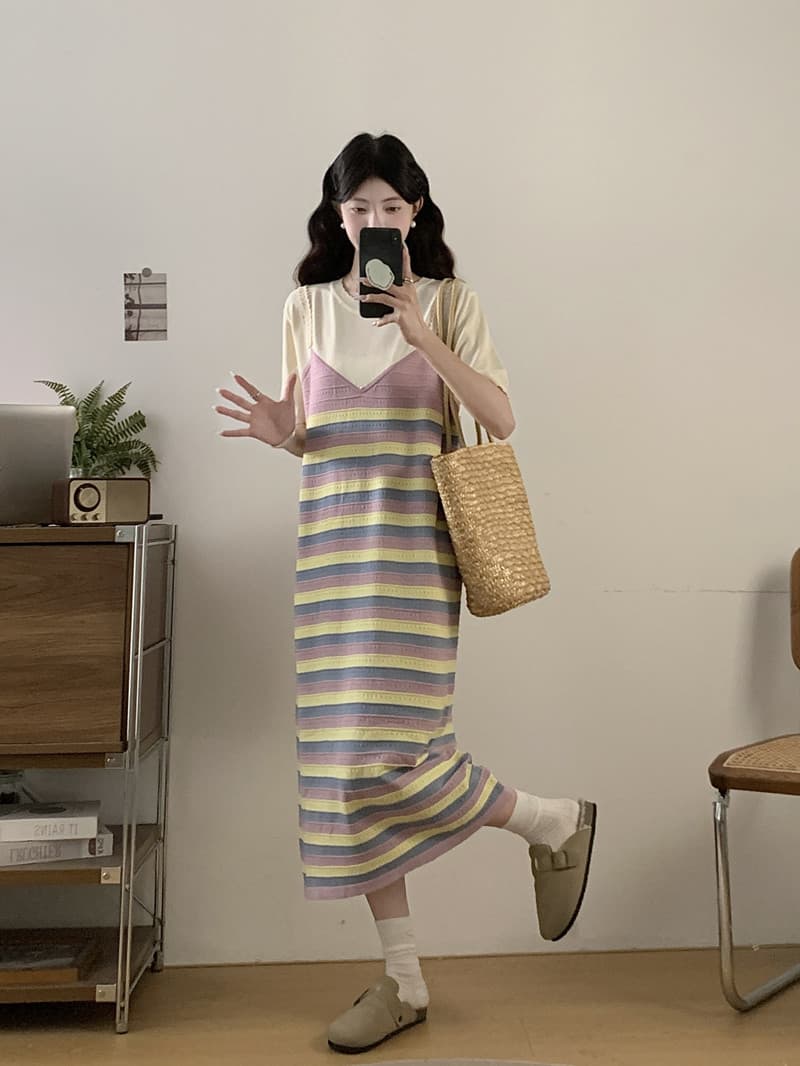 실사 빅 사이즈 여성 의류 봄 여름 새로운 지방 mm 프랑스식 품격 패치워크 페이크 레이어드 표지 배 슬림해 보이는 반팔 드레스 상세 이미지 16