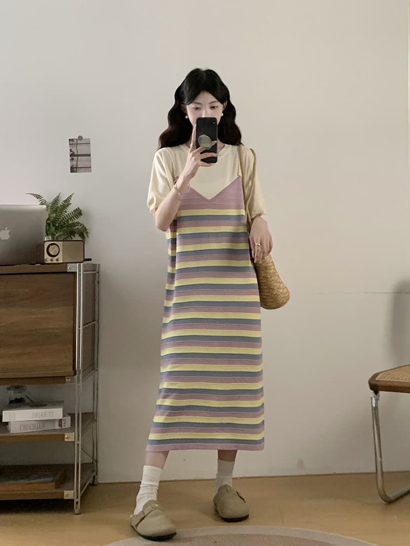 실사 빅 사이즈 여성 의류 봄 여름 새로운 지방 mm 프랑스식 품격 패치워크 페이크 레이어드 표지 배 슬림해 보이는 반팔 드레스 상세 이미지 18