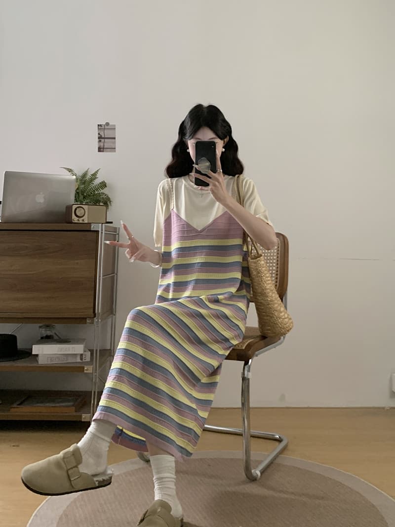 실사 빅 사이즈 여성 의류 봄 여름 새로운 지방 mm 프랑스식 품격 패치워크 페이크 레이어드 표지 배 슬림해 보이는 반팔 드레스 상세 이미지 22