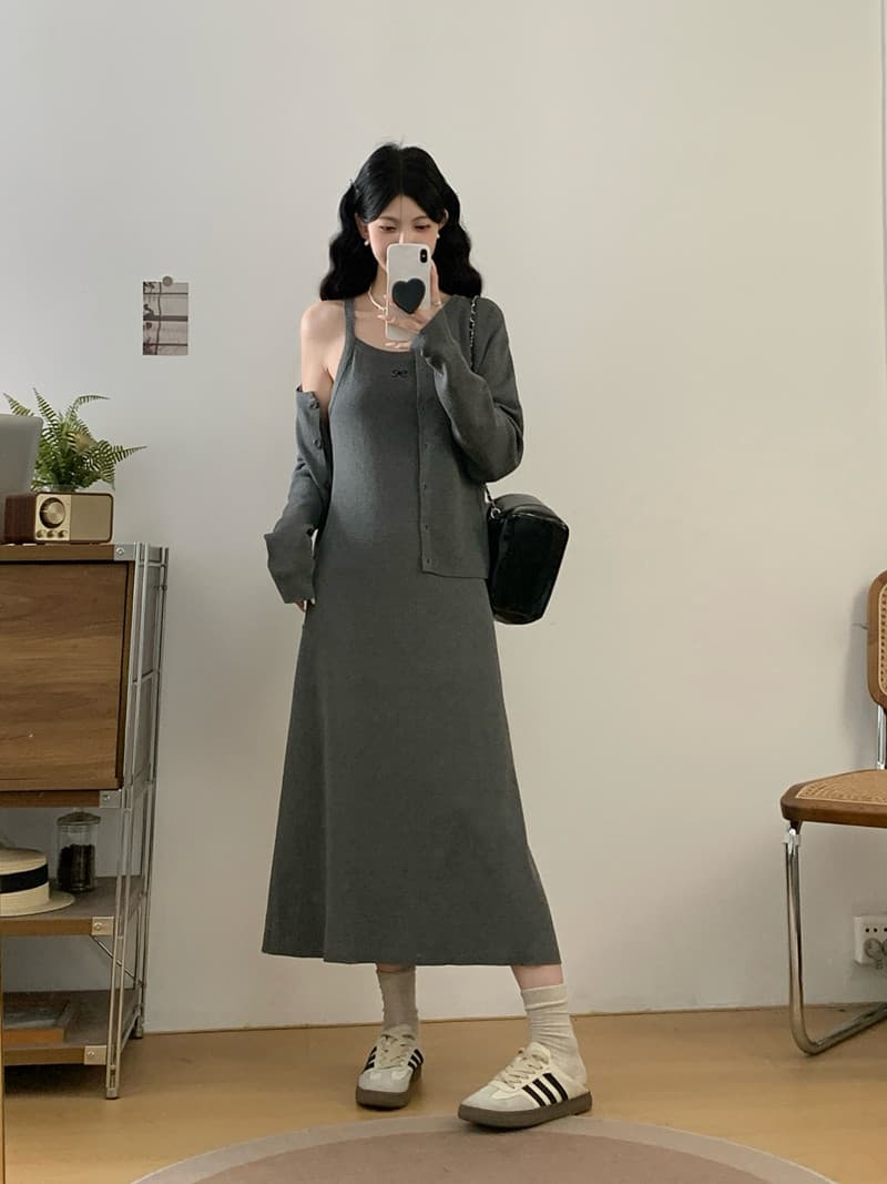 실사 빅 사이즈 여성 의류 가을 Chic 홀로우 아웃 자수 니트 오픈 가디건 고급 센스 슬림해 보이는 드레스 투피스 세트 상세 이미지 4