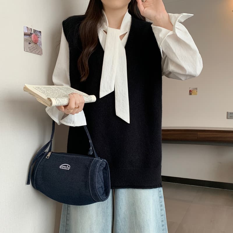 실사 빅 사이즈 여성 의류 가을 겨울 지방 mm 한 부서 볼륨 측면 V넥 베스트 루즈핏 슬림해 보이는 스택 착용 다용도 조끼 맨위 상세 이미지 17