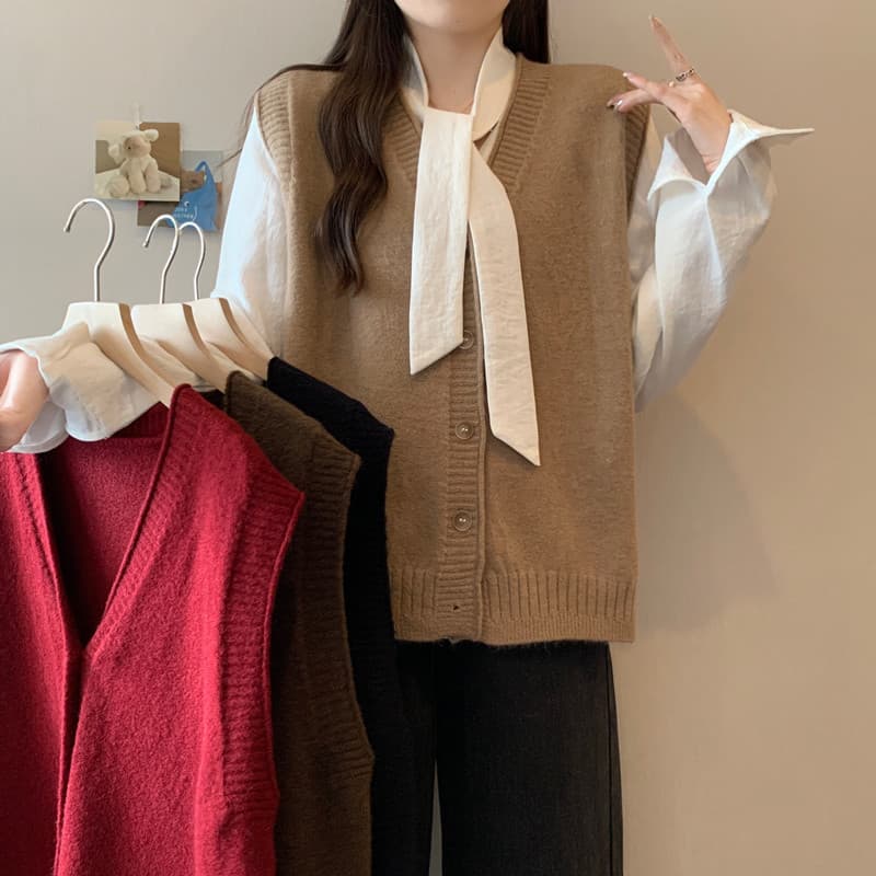 실사 빅 사이즈 여성 의류 가을 겨울 디자인 센스 볼륨 측면 니트 베스트 스웨터 오픈 가디건 외부 가져 가라. 다용도 조끼 맨위 이미지 3