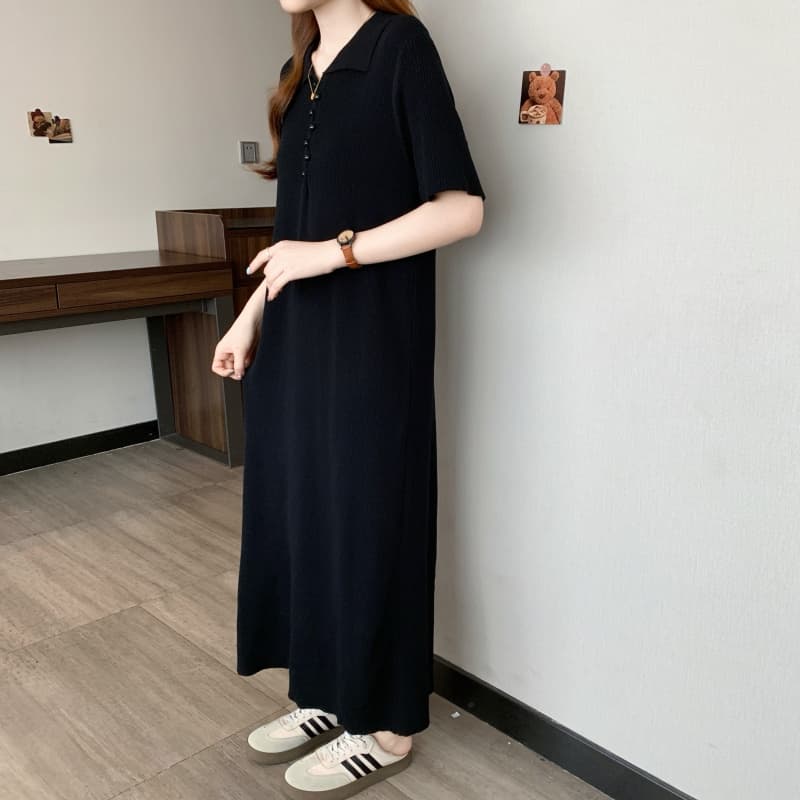 실사 빅 사이즈 여성 의류 봄 여름 고급 센스 니트 드레스 지방 mm 디자인 센스 POLO 칼라 슬림해 보이는 표지 배 롱 스커트 상세 이미지 14