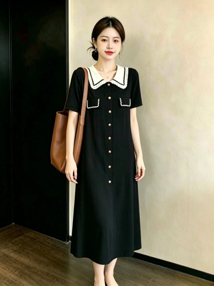 빅 사이즈 여성 의류 여름 새로운 지방 mm 패션 연령 감소 숨기기 고기 작은 샤넬 스타일 품격 다용도 니트 드레스 상세 이미지 2