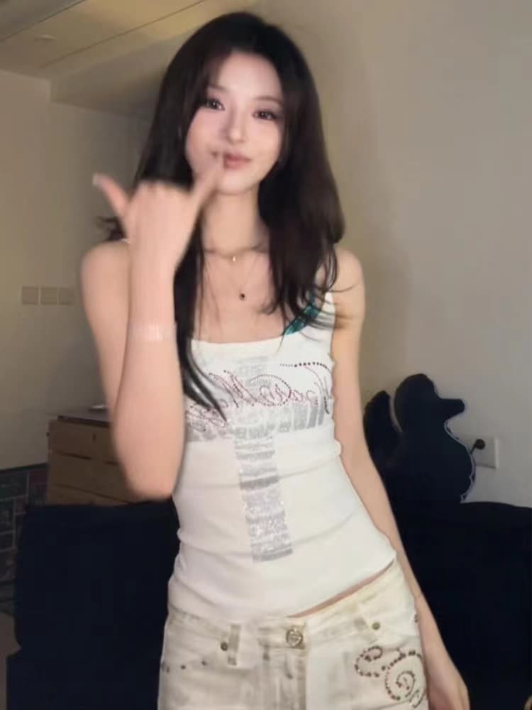 아메리칸 핫걸 핫픽스 조끼 슬립 여성 여름 몸매 가꾸기 순수한 욕망 바람 외출용 인사이드 가져 가라. 민소매 맨위 이미지 3