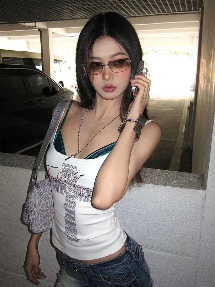 아메리칸 핫걸 핫픽스 조끼 슬립 여성 여름 몸매 가꾸기 순수한 욕망 바람 외출용 인사이드 가져 가라. 민소매 맨위 상세 이미지 1